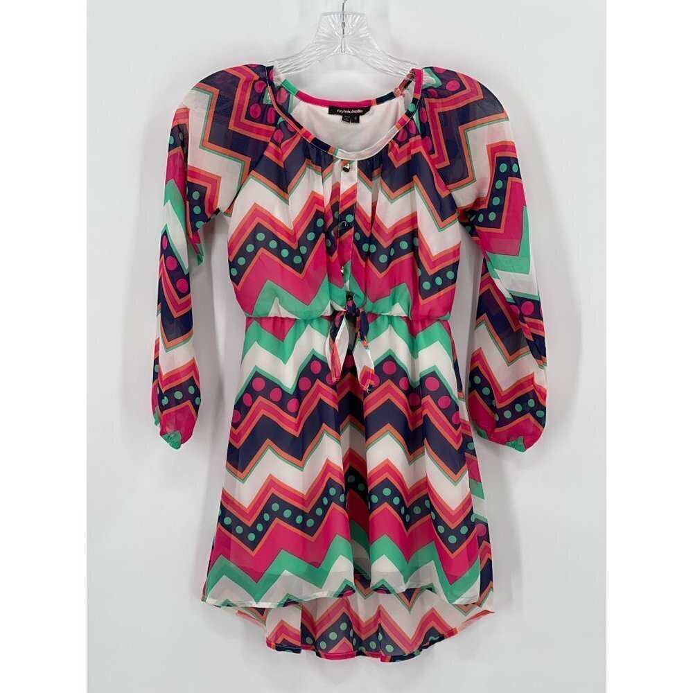 My Michelle Girl's Dress Size 8 Multicolor Long Sleeve Polka Dot Chevron